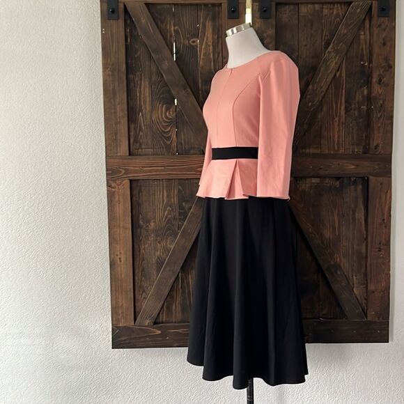 VFSHOW Zipper Front Color Block Peplum Flared Midi Dress for Work Business - Picture 7 of 14